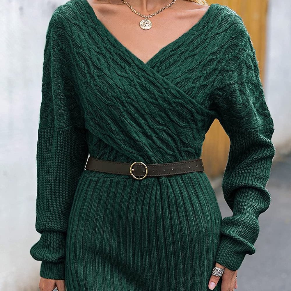 Women'sNew Elegant Wrap Batwing Sleeve Pullover Sweater Dress Sexy V Neck - Picture 5 of 5